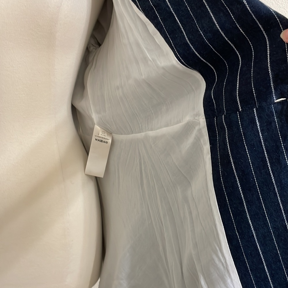 New FREE PEOPLE Stella Blazer Jacket Navy Blue White Stripe Fluted Sleeve - Picture 11 of 14